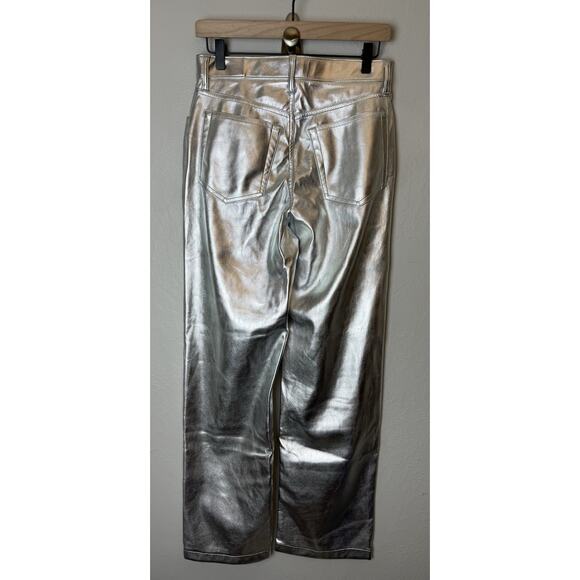 NWT Abercrombie & Fitch Metallic Silver High Rise 90s Relaxed Jeans, Size 28/6 - Picture 2 of 5